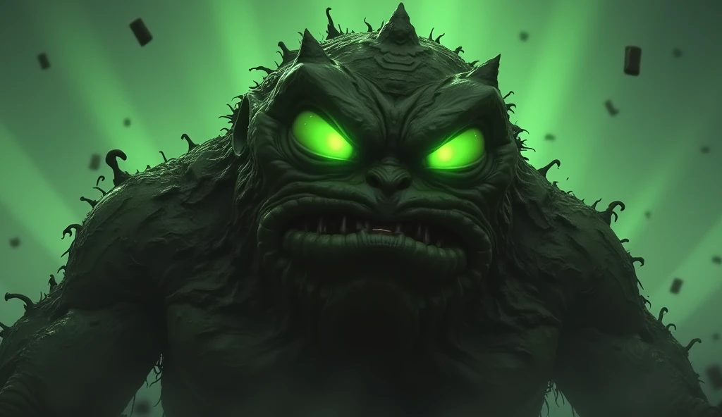  The giant MUD FACE looks wise and powerful, with glowing green eyes. ANIMATION