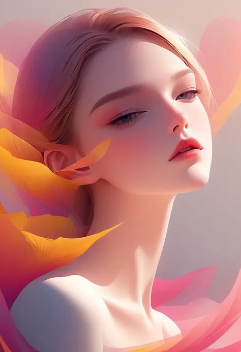 Digital Art Illustration，1 girl，Unique，Pretty Face，portrait，Shoulder，Beautiful hands，artistic conception，Abstract, face angle, cool, sharp