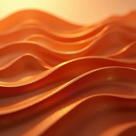 Abstract image featuring smooth, flowing waves in various shades of dark orange and copper. The undulating lines create a sense of depth and movement, with subtle highlights enhancing the three-dimensional effect. The background is soft, emphasizing the te...