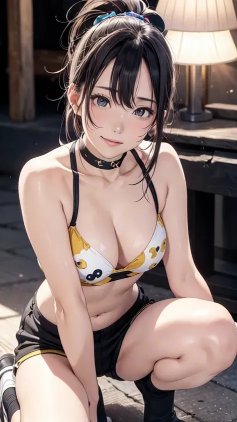 Browsing Caution,'(masterpiece, Highest quality, Very detailed, 8k wallpaper, Realistic), 1 person, oily clear white skin, Curvaceous yet slender body,Realistic eyes、Anime Face、So embarrassed I'm blushing、Lower boobs, Colorful Tight knit tube-top Colorful ...