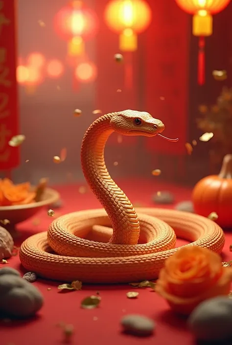 Create a video of wood snake in vibrant movement for chinese new year