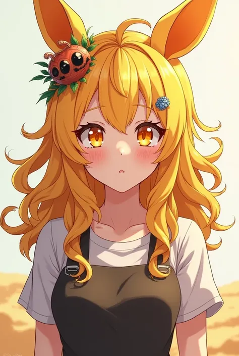 Backhoe ears backhoe pattern hair slightly curly long hair adult female anime style suit orange eyes