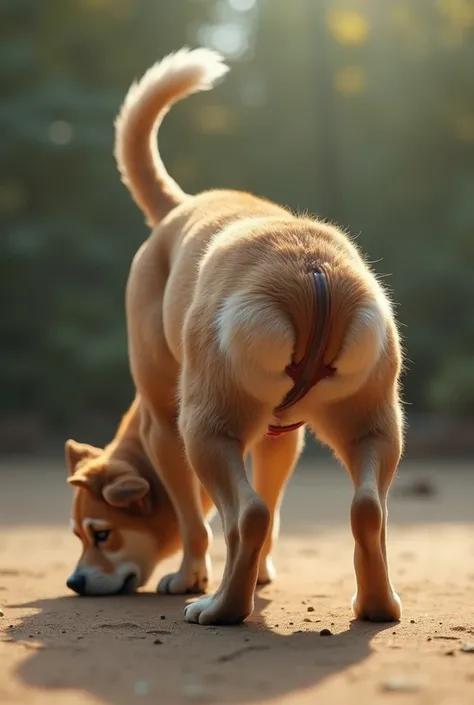 Dog pose looking for something on the ground look back , thong is on . Shaped buttocks 