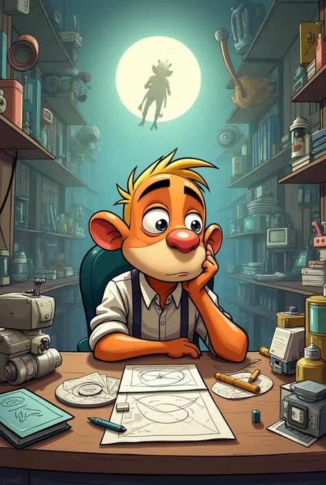 Cartoon Sam sitting at his desk, surrounded by failed projects, deep in thought and reviewing his mistakes.