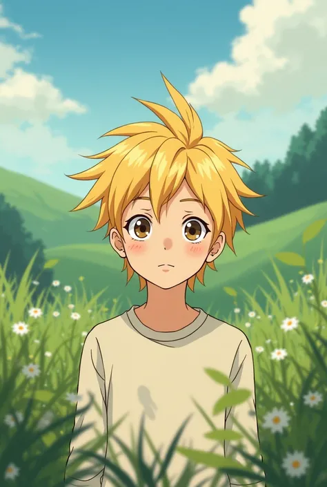 anime eboy, ghibli style artwork blonde hair