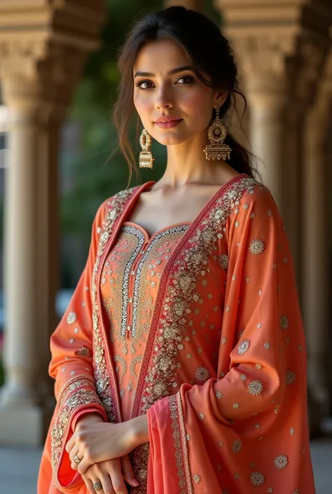 Beautiful woman wear Punjabi silk suite and heels