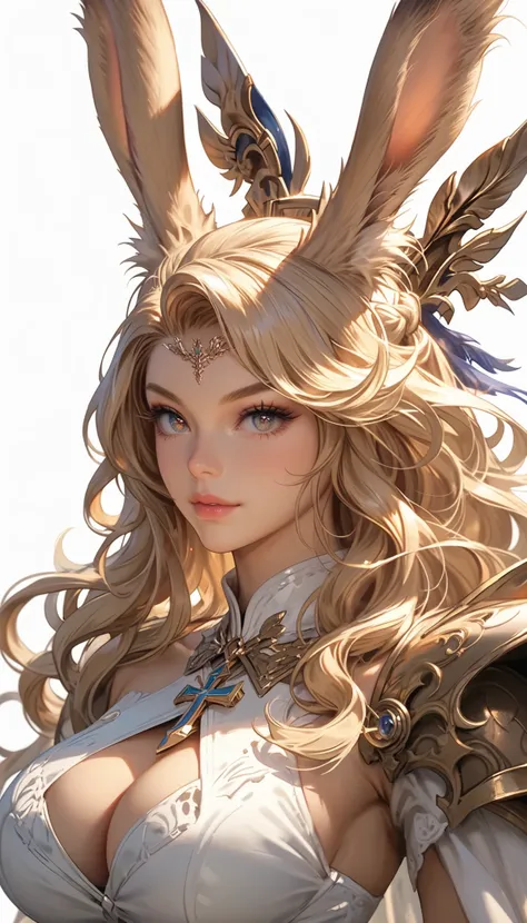 Final Fantasy Style , Takahashi Kazunari's masterpiece,   Depiction of a face expressed down to the smallest detail,  Detailed Eyes 、Detailed faces、Hair drawn down to the smallest detail 、Solo Female Viera  ,  beautiful , 32K,  enchantment, masterpiece,   ...