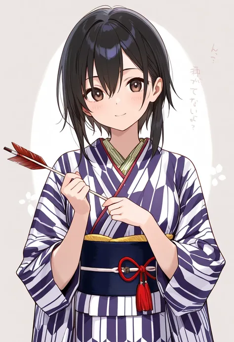 a girl, yagasuri patterned kimono with fletching arrow stripe pattern 