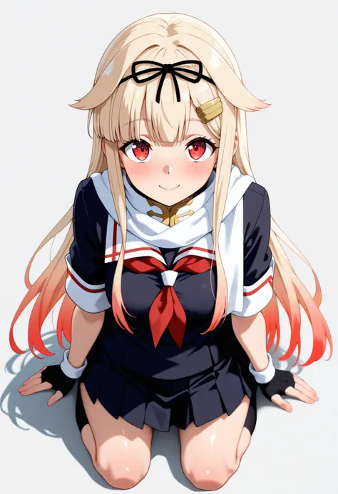  top quality,  Amazing Quality ,   very aesthetic ,   is ridiculous, Watching yuudachi _KaiNi \( fleet this\)
 1 girl, You'll deny it,   blonde hair,  gradient hair that burst into the classroom,  hair flap,  long hair,  hair bow,  hair clip,  red eyes,
Se...