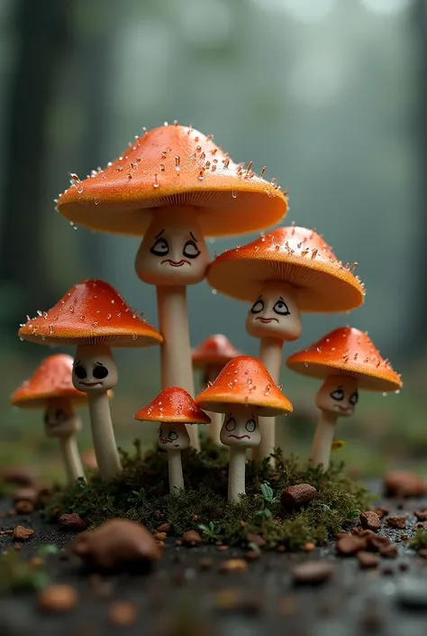 A population of sad mushrooms 
