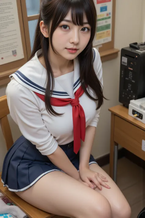    Japanese     cute idol,  Japanese    cute girl,  cute, In the school teacher's room 、   beautiful girl in school teacher's room sailor suit ,   1 girl is the best,  alone,   school uniform  ,  Sera Clothing,   skirt  ,     black hair,   long hair,   wat...