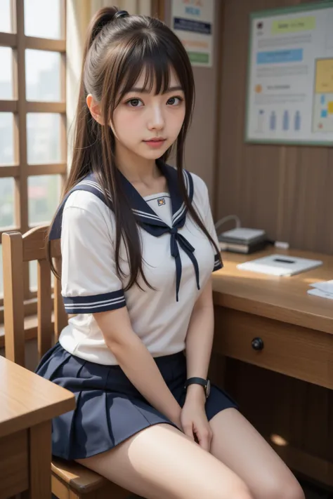    Japanese     cute idol,  Japanese    cute girl,  cute, In the school teacher's room 、   beautiful girl in school teacher's room sailor suit ,   1 girl is the best,  alone,   school uniform  ,  Sera Clothing,   skirt  ,     black hair,   long hair,   wat...