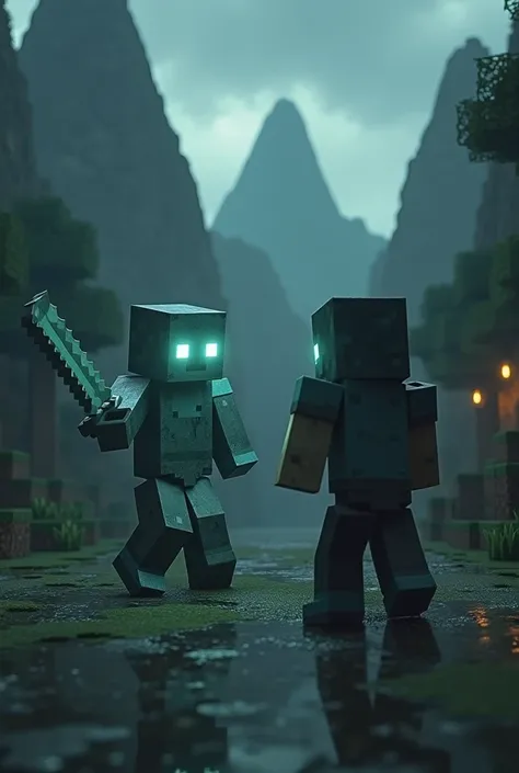 We need an image of Herobrine from Minecraft killing another entity. High quality Minecraft image.