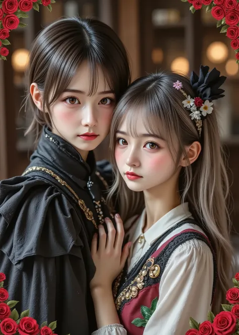  Realistic and authentic-oriented  、  Jack and Sally create a retro vibe  ,  Jack's Short Regent Without Losing Her Black Hair and Sally's Twirl Silver Hair、Jack's Brown Eyes 、 Their Faces Are Beautiful Skin Without Stains 、  recreates the essence of a Chr...