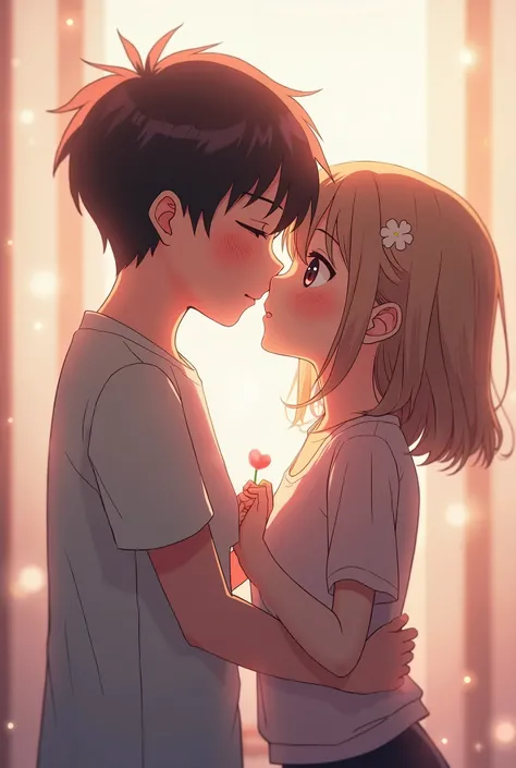 Anime boy and girl kiss