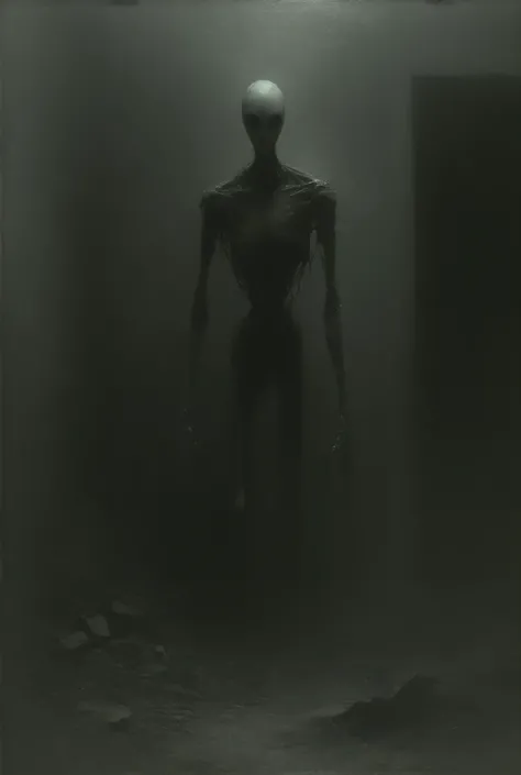 Creepy Mannequin, empty warehouse, horror, dark surreal, high detail, masterpiece.