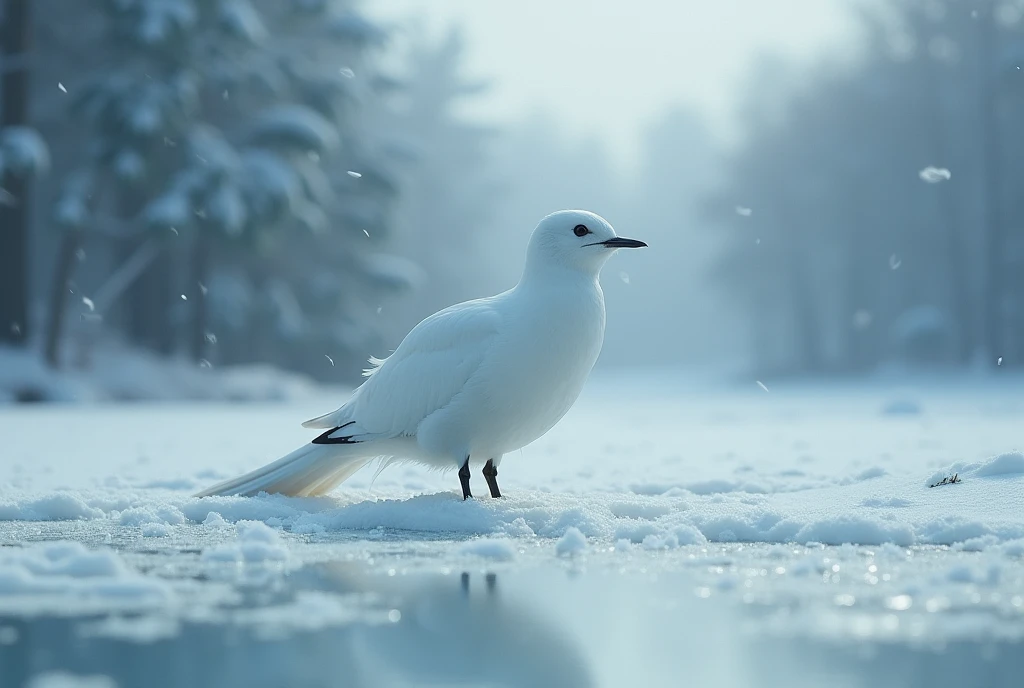 (masterpiece:1.2,Very good quality ,Mirror-like, Cinematic Experience, photorealistic, RAW photos in the loop, very detailed),8k, wallpaper, White Bird  ,snowの妖精,Long-tailed eel ,snow国に生息,snow
