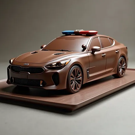 A 2021 Kia stinger police car made out of chocolate, on a plate, 