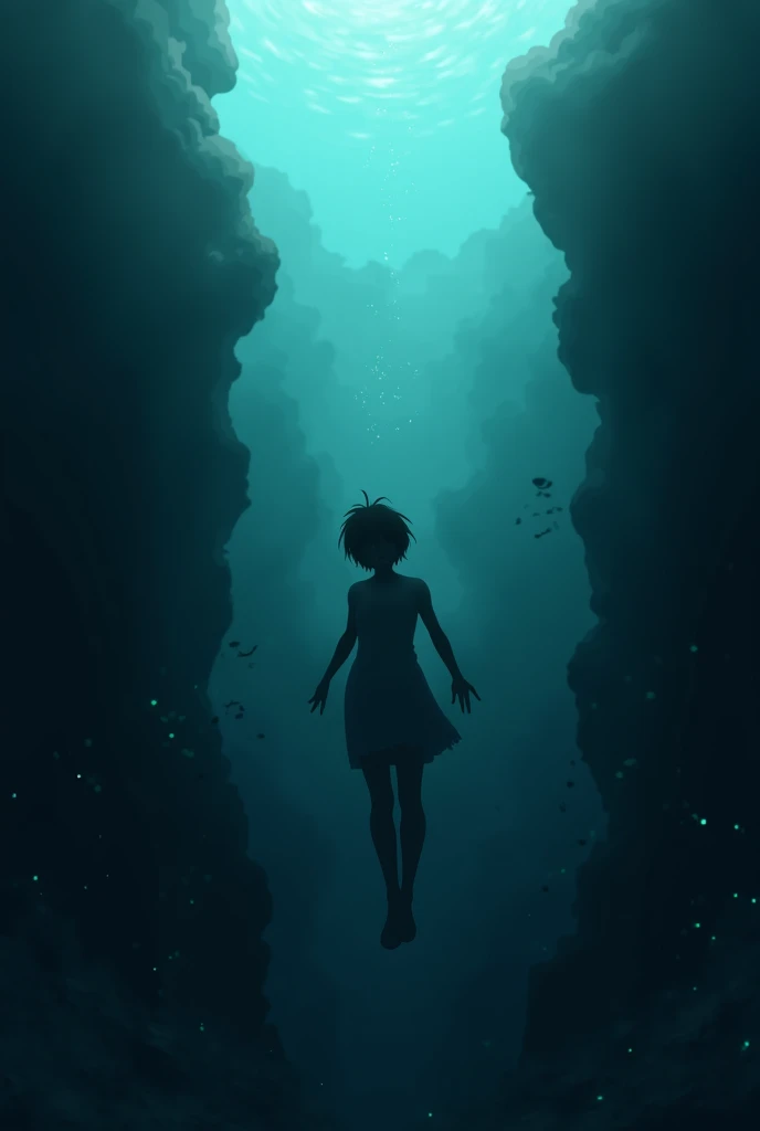 Underwater is an anime image in dark tones.
 