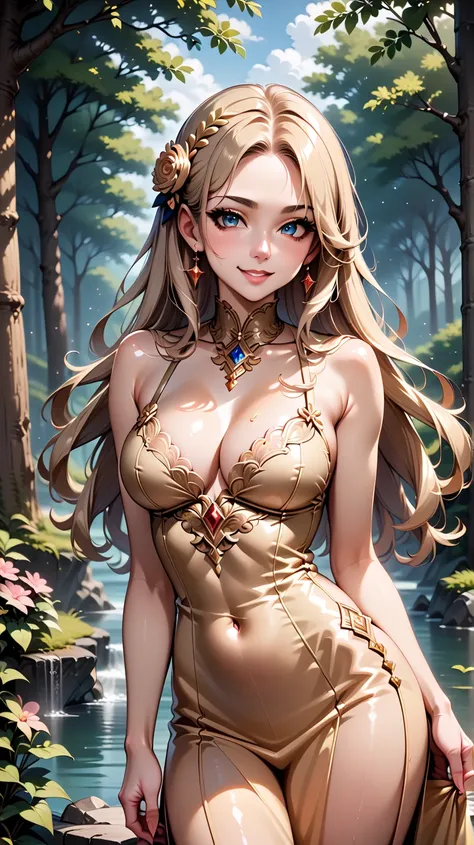 AI original Ultimate Beautiful  analyzed and produced by AI. The smile of the most beautiful girl generated by AI and the rough mesh work dress with AI original colors attached to the body of the highest golden ratio analyzed and generated by AI are swayin...