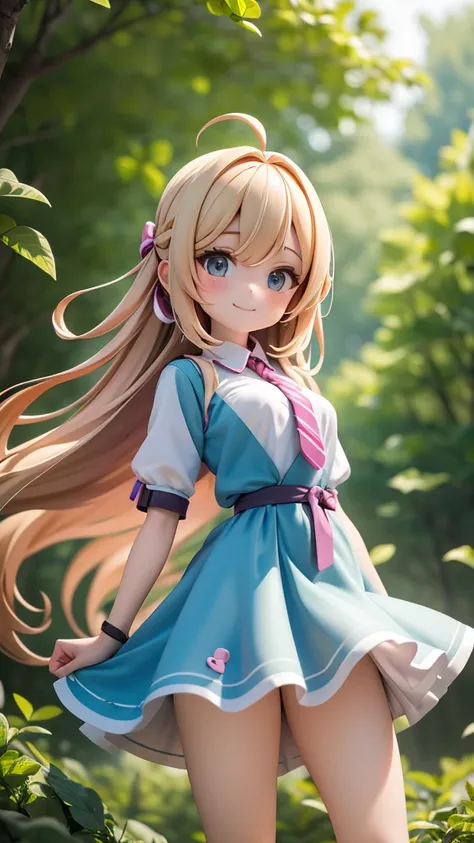 AI original Ultimate Beautiful  analyzed and produced by AI. The smile of the most beautiful girl generated by AI and the rough mesh work dress with AI original colors attached to the body of the highest golden ratio analyzed and generated by AI are swayin...