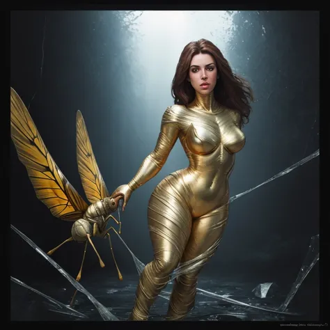 style-empire, 8k Beautiful Young Woman Portrait , brown hair, complex, grace,  Height Detail , majestic, digital photography,  Surreal Wet Oil Painting Golden Butterfly Wrapped by Artgerm Ruan Jia and Greg Rutkowski,  Broken glass perspective rendering, pi...