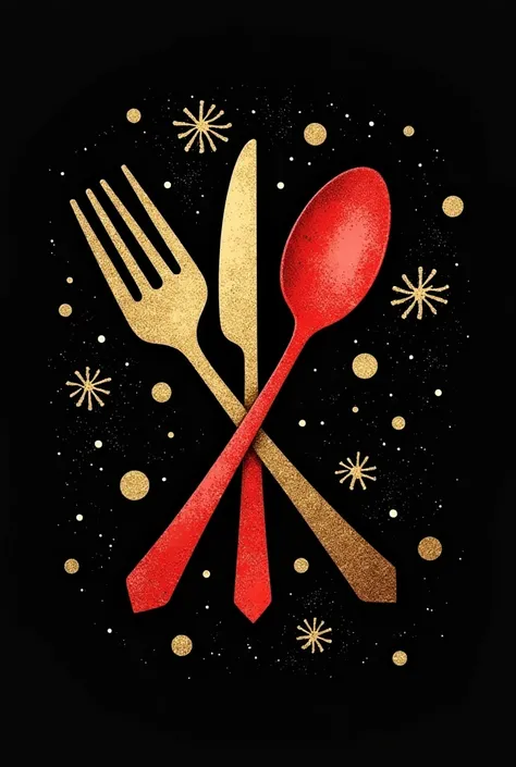  A logo that is very creative for a business that sells ,  household things and makes decorations but also rents party utensils,  that is black and white but that wears gold glitter , red and so on to stand out  