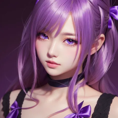  anime girl with long hair and purple dress,There is also purple bow , detailed  Digital Animation Art ,  Beautiful Anime Portrait , Anime style 4K,  Detailed portrait of anime girl ,  Stunning Anime Face Portrait ,   portrait zodiac girl  , Extremely deta...