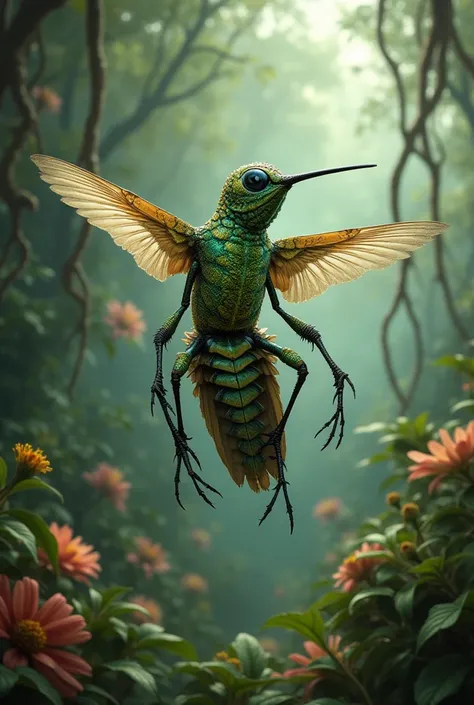 A hummingbird with a grasshopper body