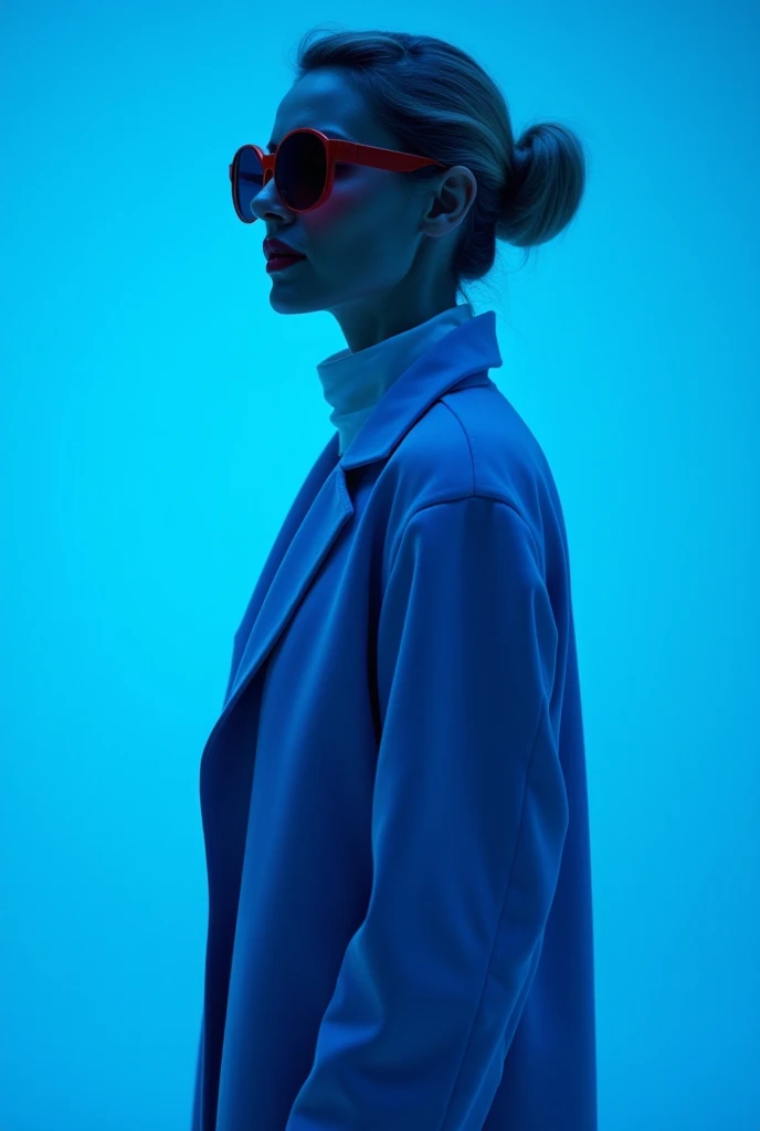 The best cell phone wallpaper, Award-Winning Wallpaper, portrait photography, In the front view is a portrait of a woman 35 years old wearing mid-1960s space age fashion, Side view photo, Shot with Canon EOS R5, Set a strong contrast that accentuates the s...