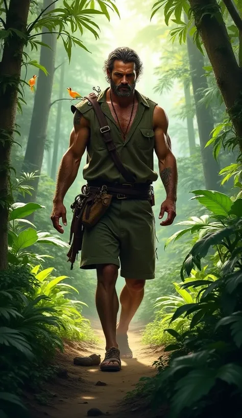 A man is coming  in jungle 