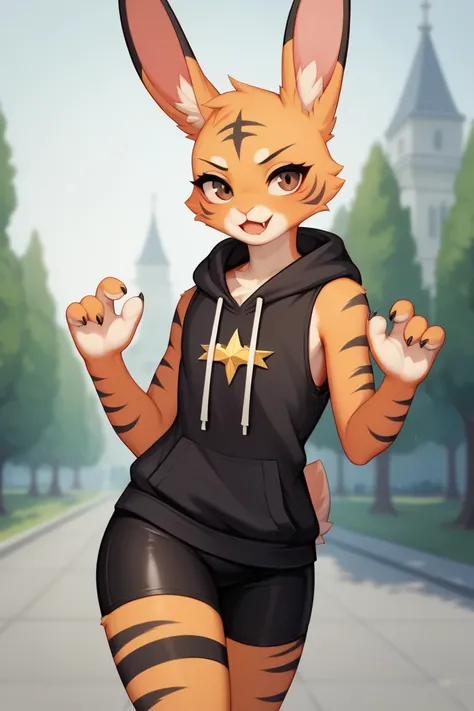 score_9, score_8_up, score_7_up, score_6_up, score_5_up, score_4_up, source_furry, (masterpiece, best quality:1.4), best res, anthro, solo, girly, lagomorph, [|tiger], bald, short tail, orange fur, striped body, striped fur, black stripes, countershading, ...