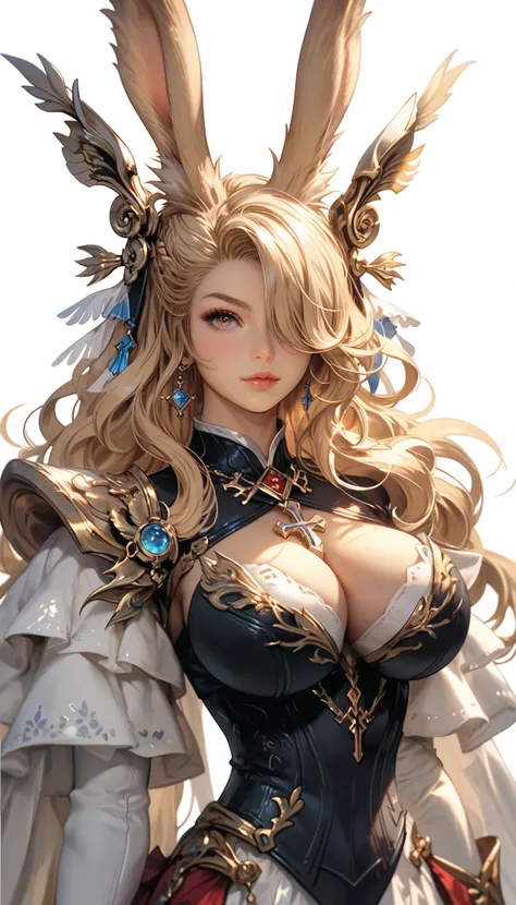 Final Fantasy Style , Takahashi Kazunari's masterpiece,   Depiction of a face expressed down to the smallest detail,  Detailed Eyes 、Detailed faces、Hair drawn down to the smallest detail 、Solo Female Viera  ,  beautiful , 32K,  enchantment, masterpiece,   ...