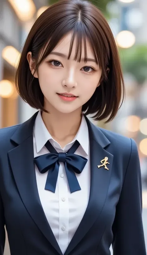 (  top quality , masterpiece:1.2),   top quality ,   is present,   Anime-colored natural small breasts  ,   high resolution, 1080P, 8k,   physical rendering  , ((: 158cm)),    Japanese Girl 、((((((   young woman wearing a slightly oversized blazer   ))))))...