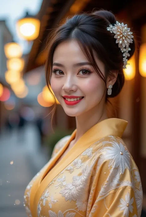 ultra-realistic, 8k, highly detailed 
( beautiful model appearing in a Japanese kimono commercial ) (Alone), ((Face is 80% Beauty and elegance, 20% Cute and lovely :1.5)), ( Her roots are in Eastern Europe and Asia ),  Clear Eyes, ( detailed eyes ,  Light ...