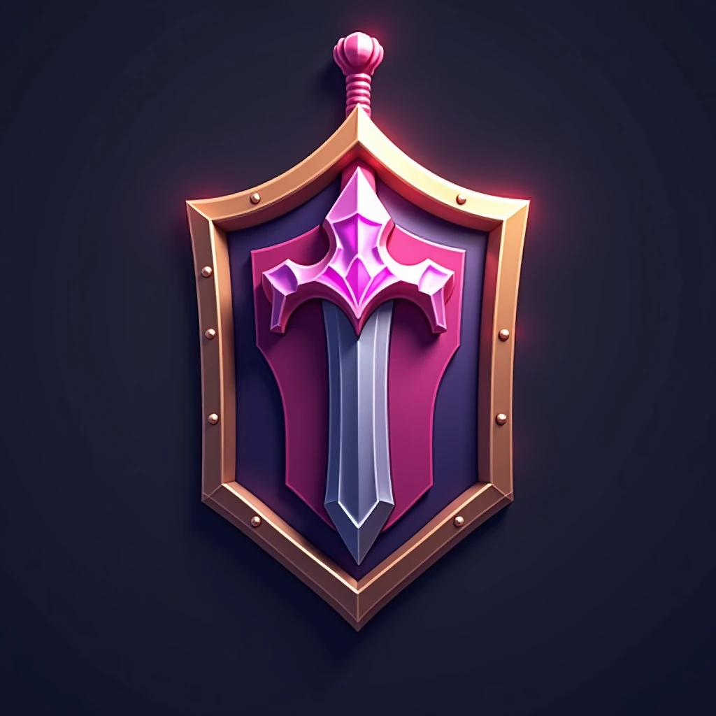 Close-up of logo with sword, 3 d icon for mobile game, game icon stylized, game icon asset, fantasy shield, league of legends champion, game ui asset design, mobile game asset, game assets, esports logo, shield emblem, game asset of fighters, league of leg...