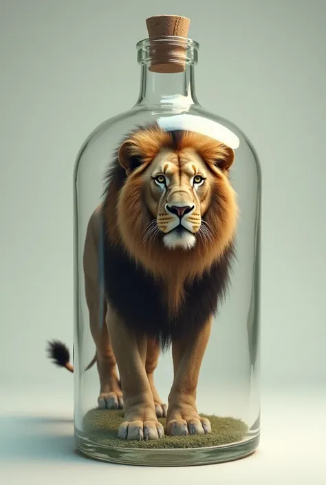 A lion  in a  bottle 