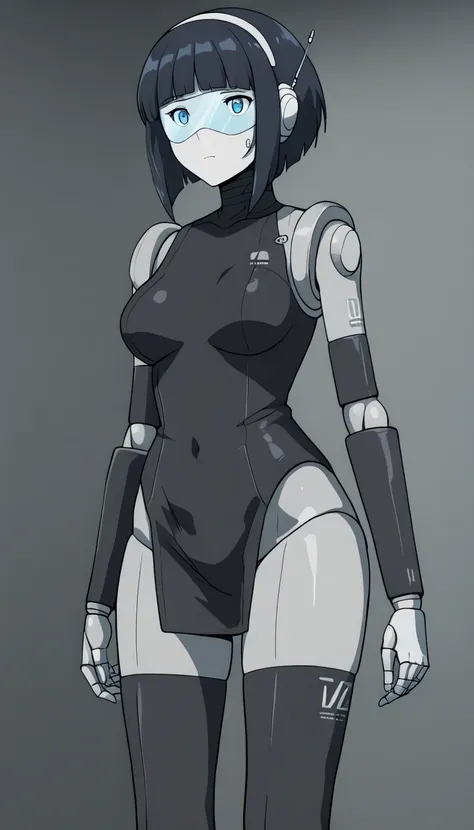 masterpiece, best quality, extremely detailed, (8K, 4K, Best Quality, hight resolution, 超A high resolution:1.1), ,8k portrait, Japaese android Girl,Plump , dark black leg cover,announcer,control panels,android,Droid,Mechanical Hand, Robot arms and legs, Bl...