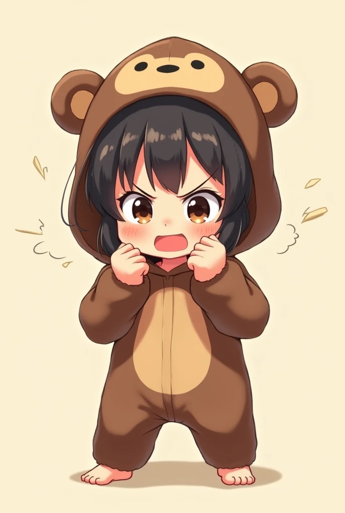 Lovely Asahi 、The kindergarten girl wearing a cute brown gorilla hoodie is angry