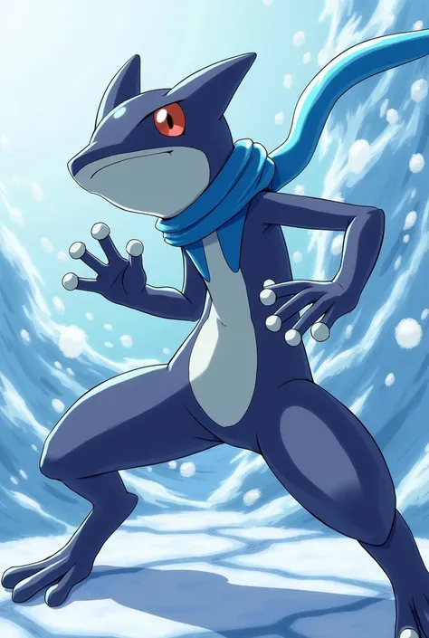 Create an image of Greninja the pokemon as a water and ice type
