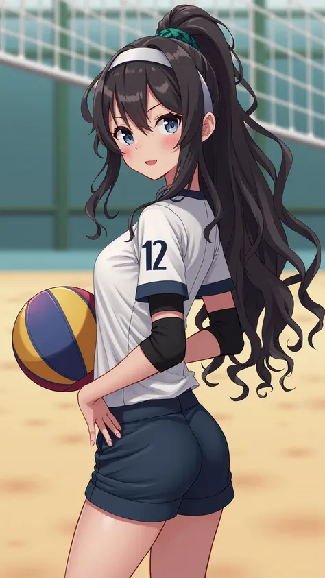  stylish pictures ,  asian beauty age 2 girl,  bracelet , ball, basketball,   black hair,  elbow pads ,  gym uniform ,  Hair Band ,  put his hand on his lower back,  headbands ,  long hair,  Multiple Girls, long curly   black hair,  shorts, null, smile,  s...