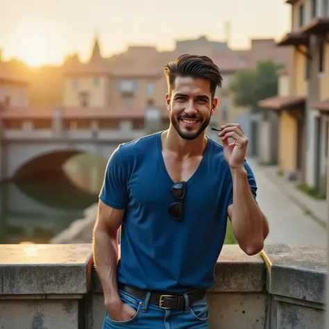  Felipe Nájera by Black design  
"slicked" raspado nas laterais.green-eyed , BRIGHT WHITE SKIN, muscular body,  masculine energy and sexy chin defined small round beard,Thick lips blue t-shirt , Jeans . Nike white sneakers.Standing bent legs leaning on the...