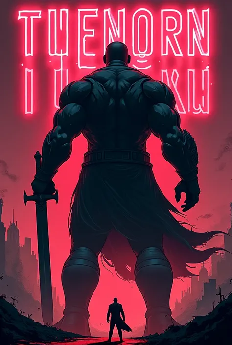 An all black man with a huge blood sword seen from the back with a huge title in fluo masori edit 