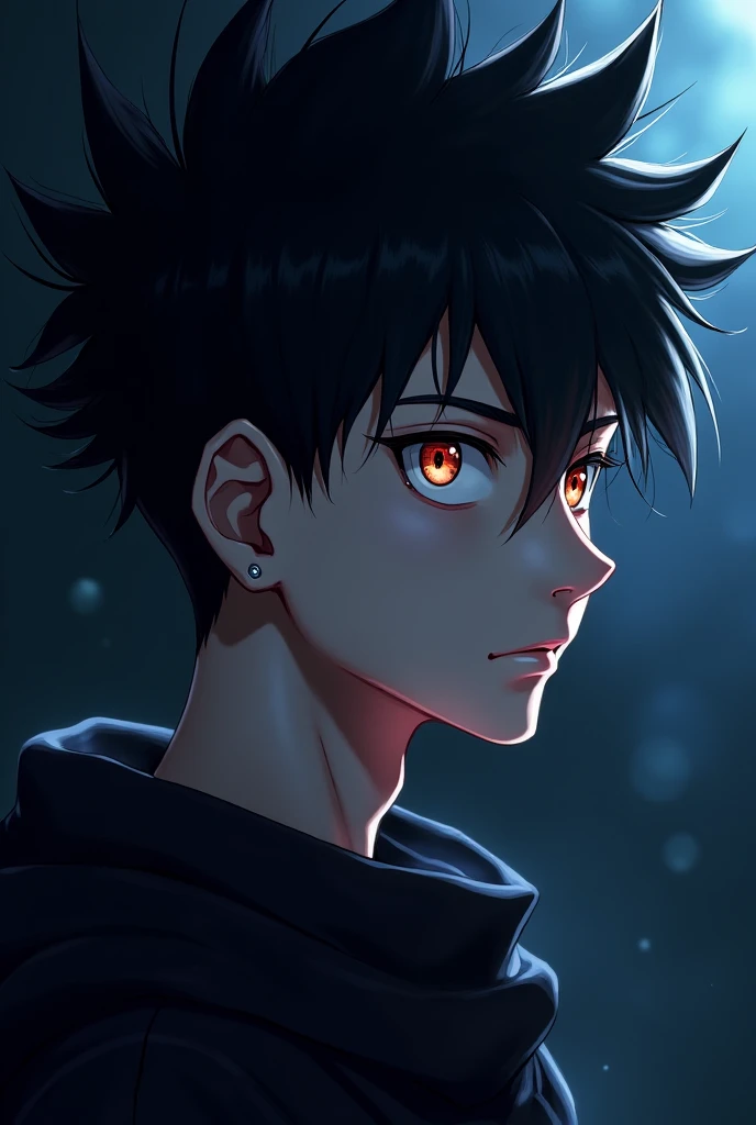 deep face anime boy on dark with cool hair