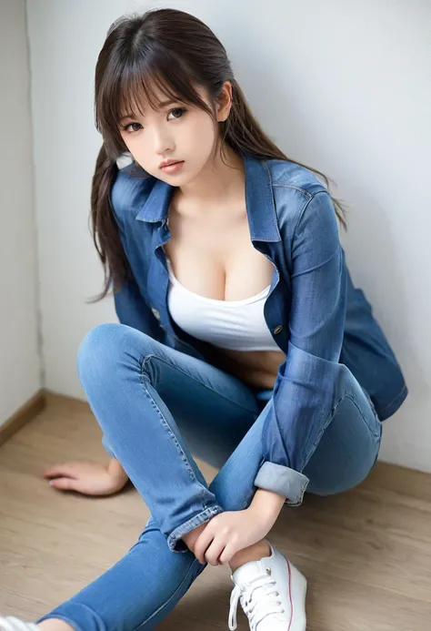  jeans,  beautiful ,  Young Cute Gravure Idol ,  Girl,Sulking