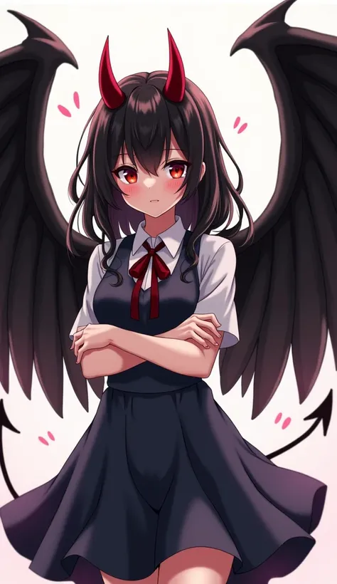 anime - style image of a woman with wings and a devil's head, an anime drawing by Jin Homura, trending on pixiv, serial art, black wings instead of arms, anime best girl, anime visual of a cute girl, anime moe artstyle, angel with black wings, demon anime ...