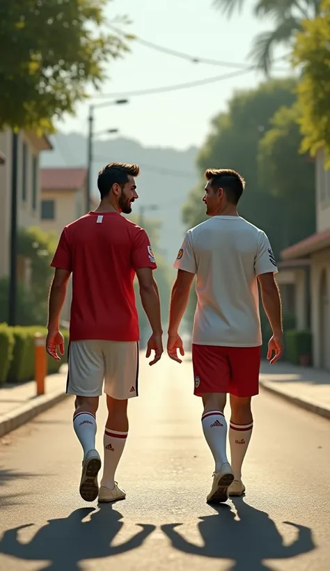 ronaldo and messi walking in a road together friendly