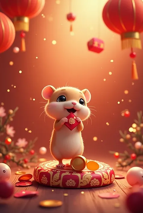 Cute hamster celebrating chinese new year. Add a title that says Gong Xi Fa Cai