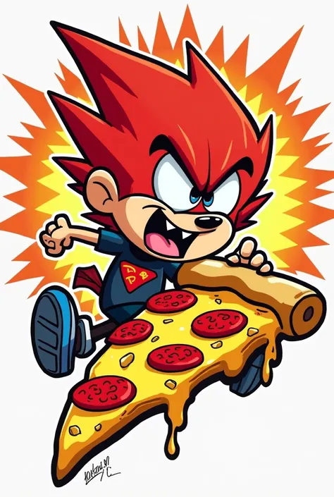 I want a logo where Kick Butowski is eating a piece of pizza