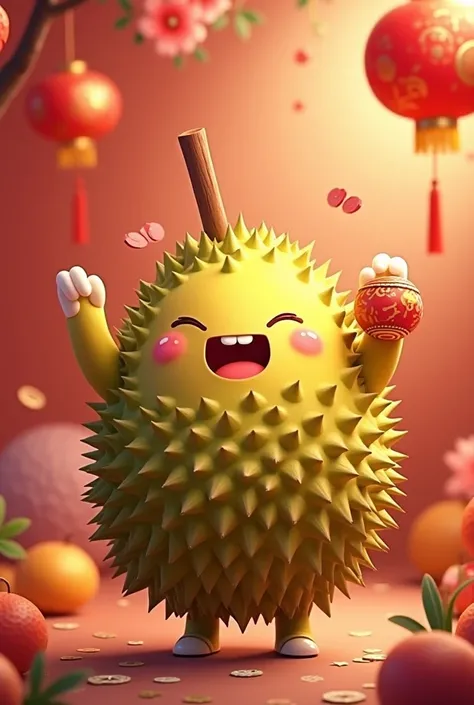 A durian wishing happy chinese new year